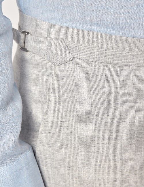 Light Grey Linen-Wool Slim Fit Suit Trousers With Side Adjusters - 1913 Collection-preview