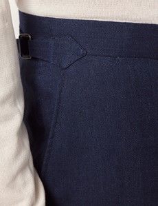Navy Linen-Wool Slim Fit Suit Trousers With Side Adjusters - 1913 Collection-preview1