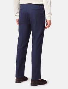 Navy Linen-Wool Slim Fit Suit Trousers With Side Adjusters - 1913 Collection-preview2