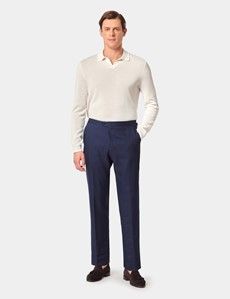 Navy Linen-Wool Slim Fit Suit Trousers With Side Adjusters - 1913 Collection-preview3