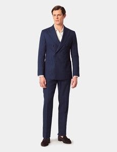Navy Linen-Wool Slim Fit Suit Trousers With Side Adjusters - 1913 Collection-preview4