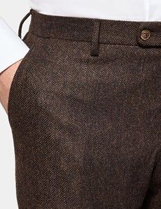Slim Fit Brown Herringbone 1913 Suit Trousers