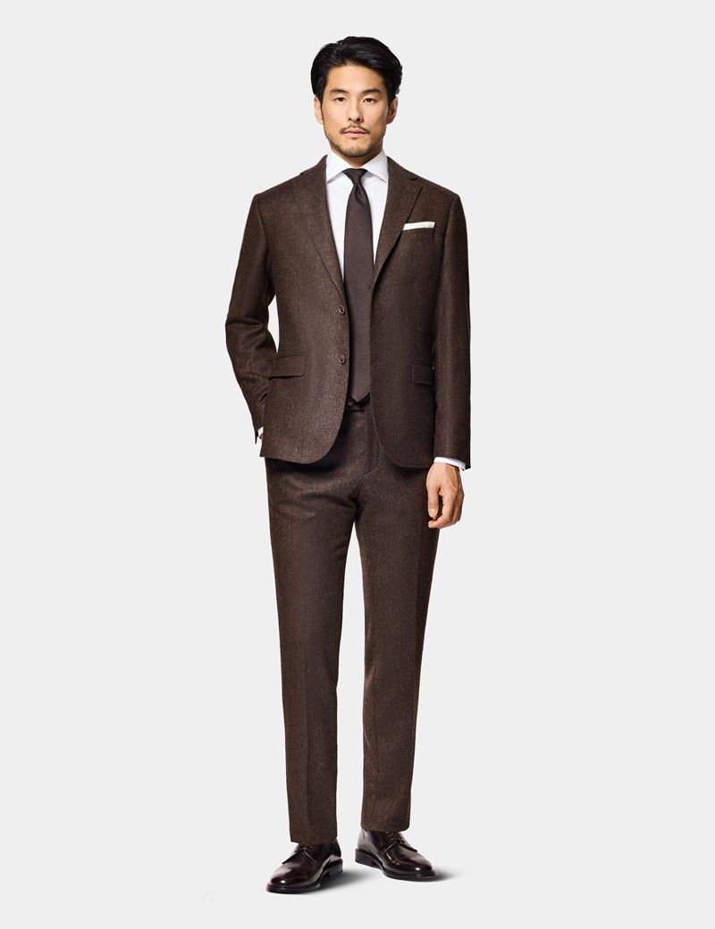 Slim Fit Brown Herringbone 1913 Suit Trousers thumbnail 5