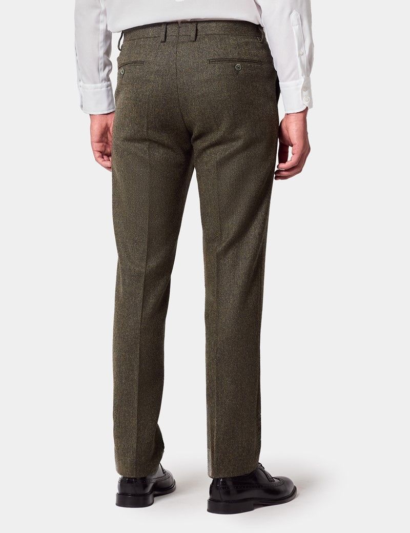 Slim Fit Green Herringbone 1913 Suit Trousers thumbnail 4