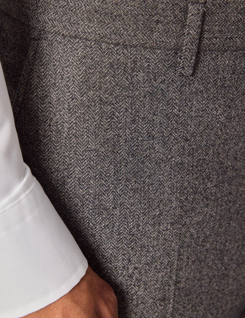 Tailored Fit Taupe Herringbone 1913 Suit Trousers thumbnail 3