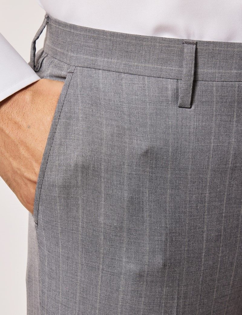 Tailored Fit Light Grey Stripe 1913 Suit Trousers thumbnail 3