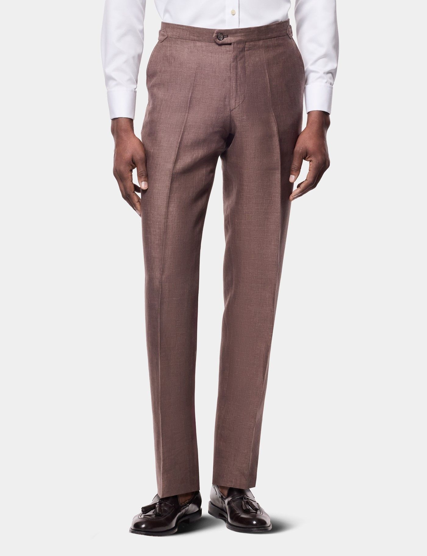 Men's Tailored Fit Brown 1913 Linen Suit Pants With Side Adjusters | Hawes  & Curtis