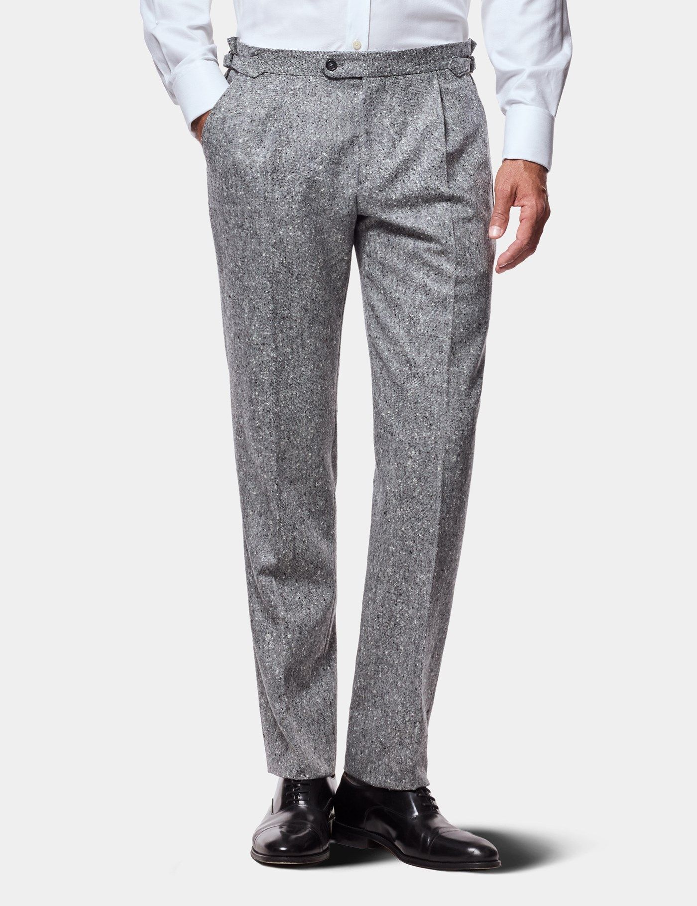 Tailored Fit Black & White Tweed 1913 Suit Trousers With Side Adjusters primary image