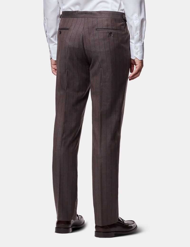 Tailored Fit Brown Stripe 1913 Pleated Suit Trousers With Side Adjusters thumbnail 4