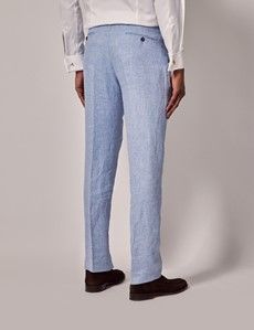 Light Blue Herringbone Tailored Italian Linen Pants - 1913 Collection-preview2