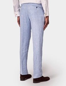 Light Blue Herringbone Tailored Italian Linen Pants - 1913 Collection-preview2