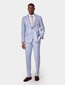 Light Blue Herringbone Tailored Italian Linen Pants - 1913 Collection-preview3