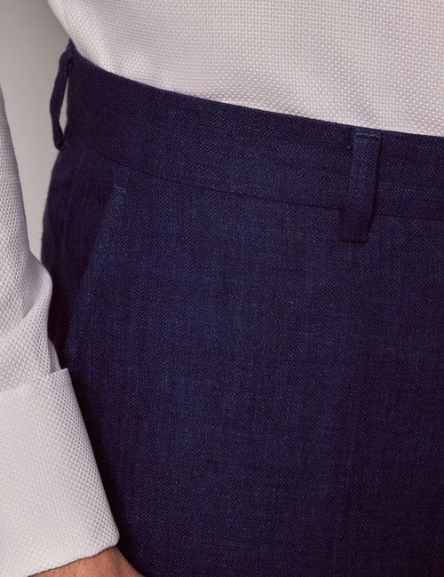 Royal Blue Herringbone Tailored Italian Linen Hemmed Pants – 1913 Collection-preview