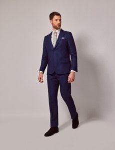 Royal Blue Herringbone Tailored Italian Linen Hemmed Pants – 1913 Collection-preview3
