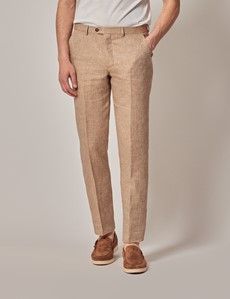 Beige Herringbone Tailored Italian Linen Hemmed Pants – 1913 Collection