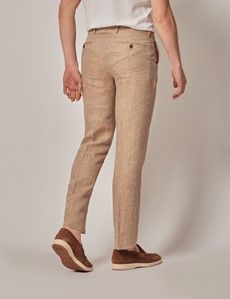 Beige Herringbone Tailored Italian Linen Hemmed Pants – 1913 Collection-preview2