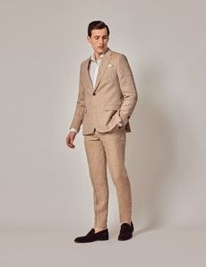 Beige Herringbone Tailored Italian Linen Hemmed Pants – 1913 Collection-preview3