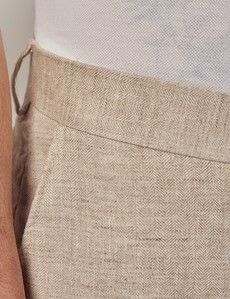 Natural Herringbone Tailored Italian Linen Hemmed Trousers – 1913 Collection-preview1