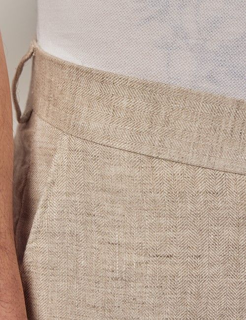 Natural Herringbone Tailored Italian Linen Trousers – 1913 Collection-preview