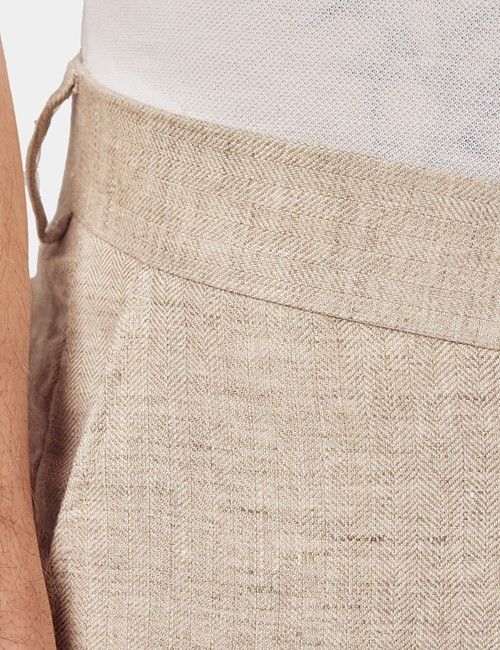 Natural Herringbone Tailored Italian Linen Hemmed Trousers – 1913 Collection-preview