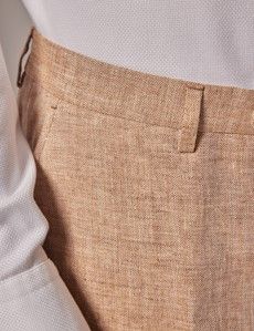 Sand Herringbone Tailored Italian Linen Hemmed Trousers – 1913 Collection-preview1