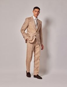 Sand Herringbone Tailored Italian Linen Hemmed Trousers – 1913 Collection-preview2