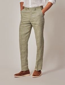Green Tailored Italian Linen Hemmed Pants - 1913 Collection