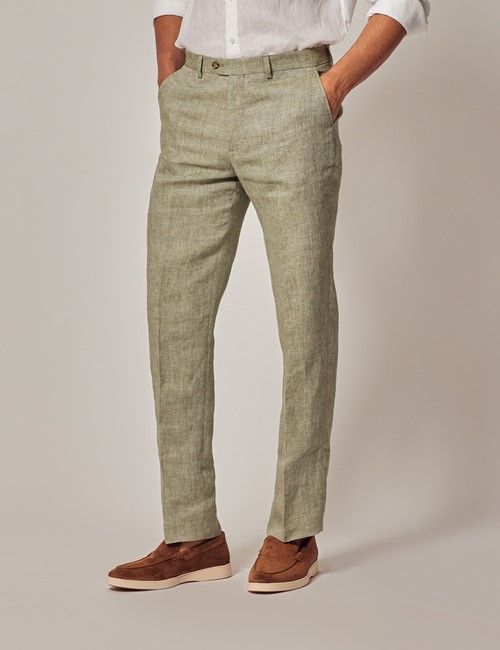 Green Tailored Italian Linen Hemmed Trousers - 1913 Collection
