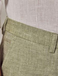 Green Tailored Italian Linen Hemmed Pants - 1913 Collection-preview1
