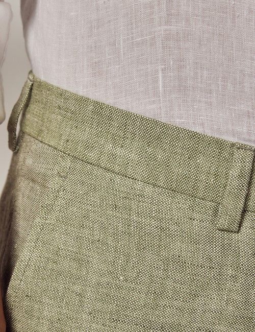 Green Tailored Italian Linen Hemmed Trousers - 1913 Collection-preview