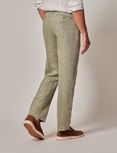 Green Tailored Italian Linen Hemmed Pants - 1913 Collection-preview2