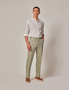 Green Tailored Italian Linen Hemmed Pants - 1913 Collection-preview3
