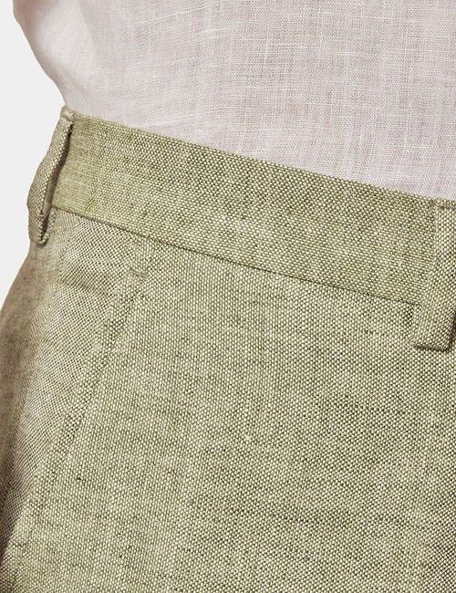 Green Tailored Italian Linen Hemmed Pants - 1913 Collection-preview
