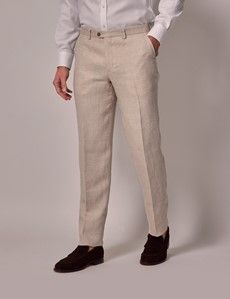 Cream Tailored Italian Linen Hemmed Pants - 1913 Collection