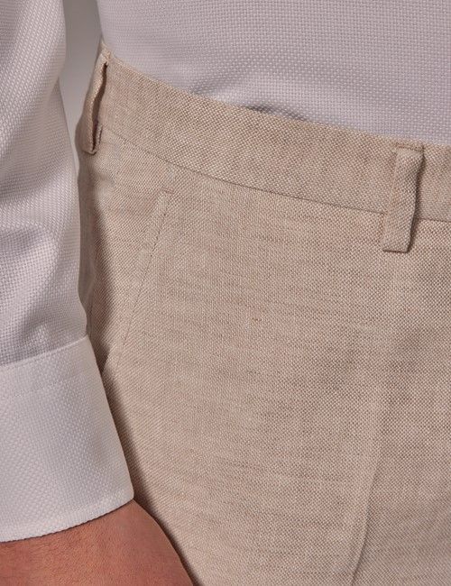 Cream Italian Linen Tailored Fit Hemmed Trousers - 1913 Collection-preview