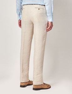 Cream Tailored Italian Linen Hemmed Pants - 1913 Collection-preview2