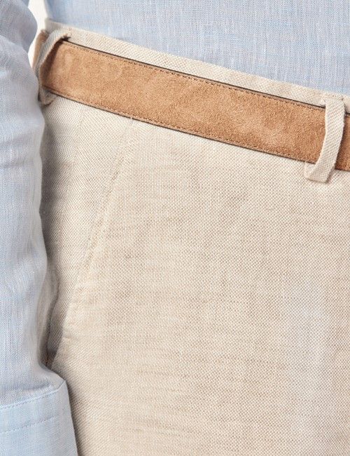 Cream Tailored Italian Linen Hemmed Pants - 1913 Collection-preview
