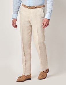 Cream Tailored Italian Linen Hemmed Pants - 1913 Collection