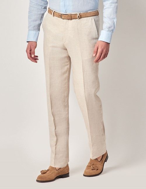 Cream Tailored Italian Linen Hemmed Pants - 1913 Collection