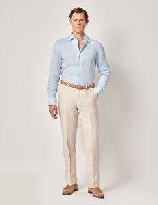 Cream Tailored Italian Linen Hemmed Pants - 1913 Collection-preview3