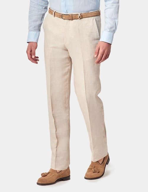 Cream Tailored Italian Linen Hemmed Pants - 1913 Collection
