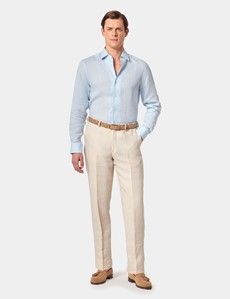 Cream Tailored Italian Linen Hemmed Pants - 1913 Collection-preview3