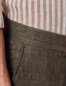 Dark Green Linen Tailored Italian Suit Trousers - 1913 Collection-preview1
