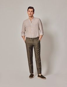 Dark Green Linen Tailored Italian Suit Trousers - 1913 Collection-preview3