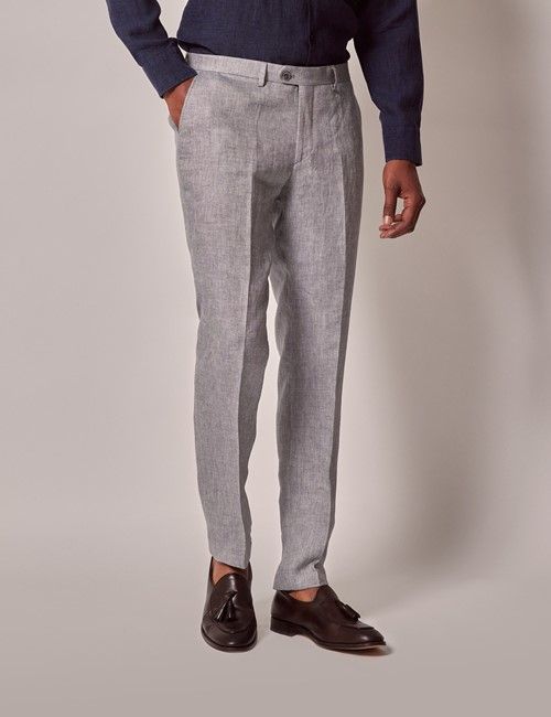 Light Grey Hopsack Linen Italian Tailored Suit Trousers - 1913 Collection