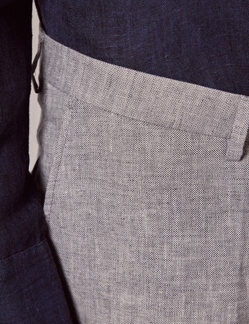 Light Grey Hopsack Linen Italian Tailored Suit Trousers - 1913 Collection-preview