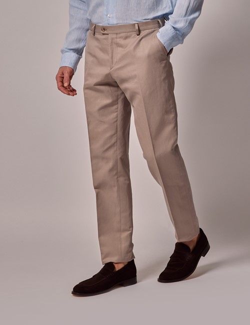 Taupe Cotton-Linen Tailored Trousers - 1913 Collection