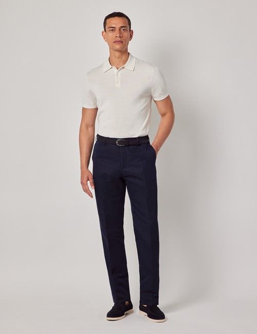 Navy Cotton-Linen Tailored Trousers - 1913 Collection