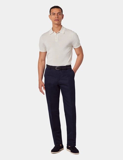 Navy Cotton-Linen Tailored Trousers - 1913 Collection