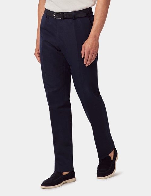 Navy Cotton-Linen Tailored Trousers - 1913 Collection-preview